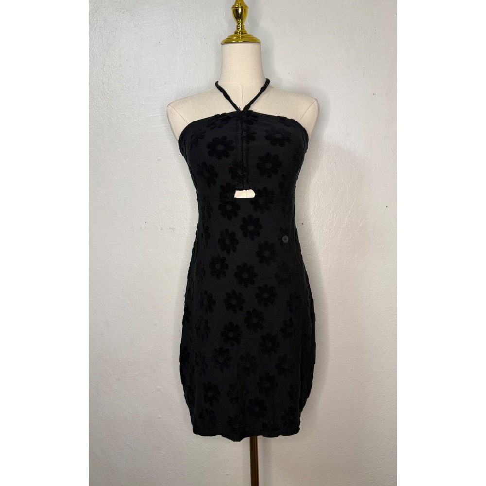 American Eagle Terry Daisy Medium Black Halter Mini Dress Swim Coverup Beach NEW